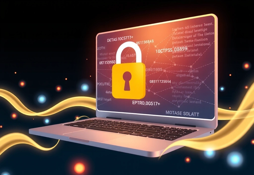 Illustration of data privacy and security with a padlock icon on a digital screen