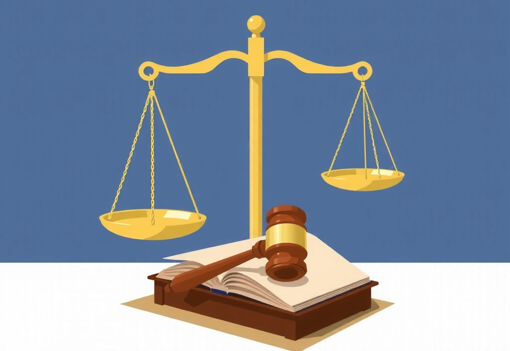 Legal document illustration with balance scales and a gavel